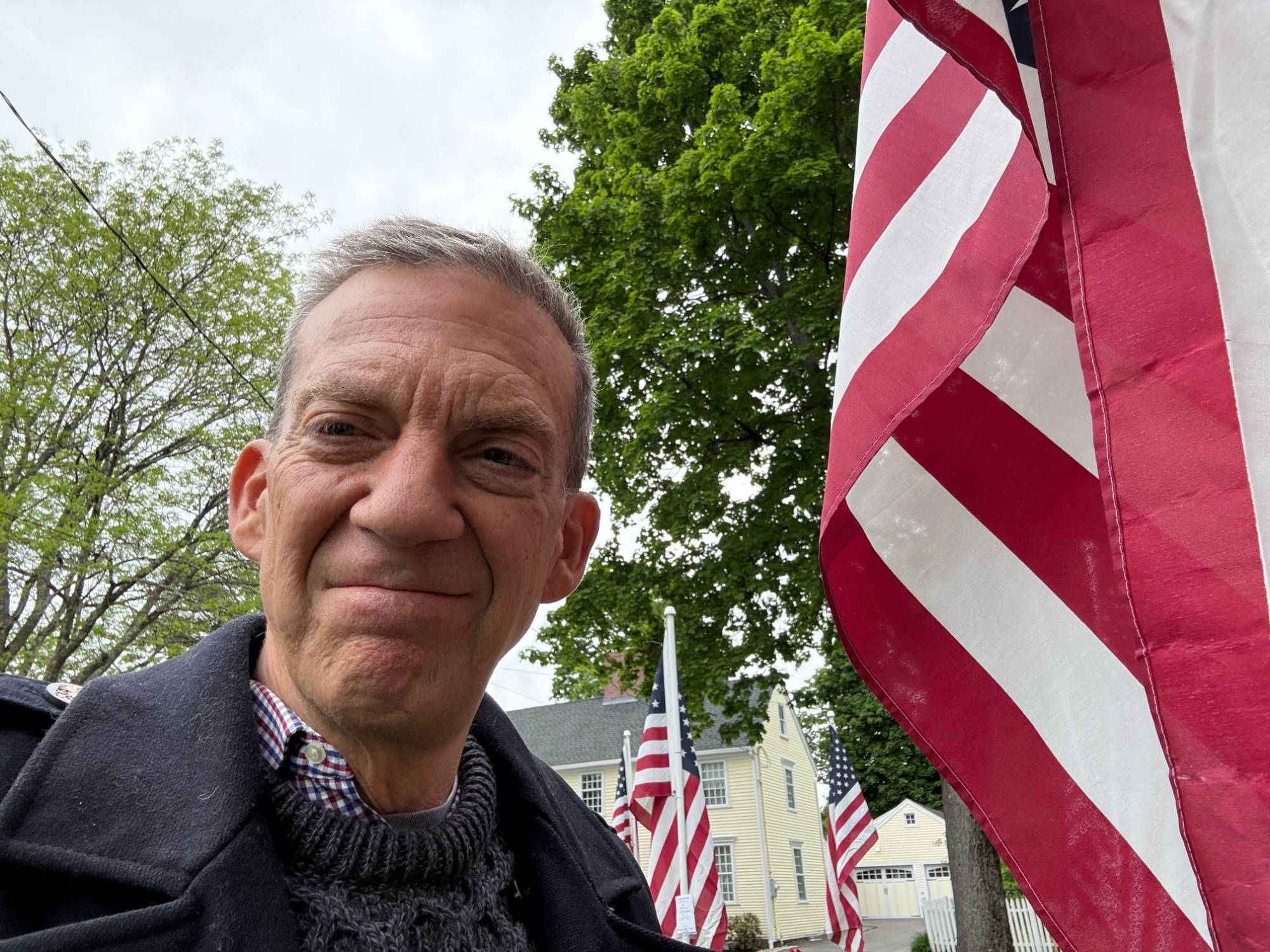 Dan Kelly at the American flag display in Ipswich, Massachusetts